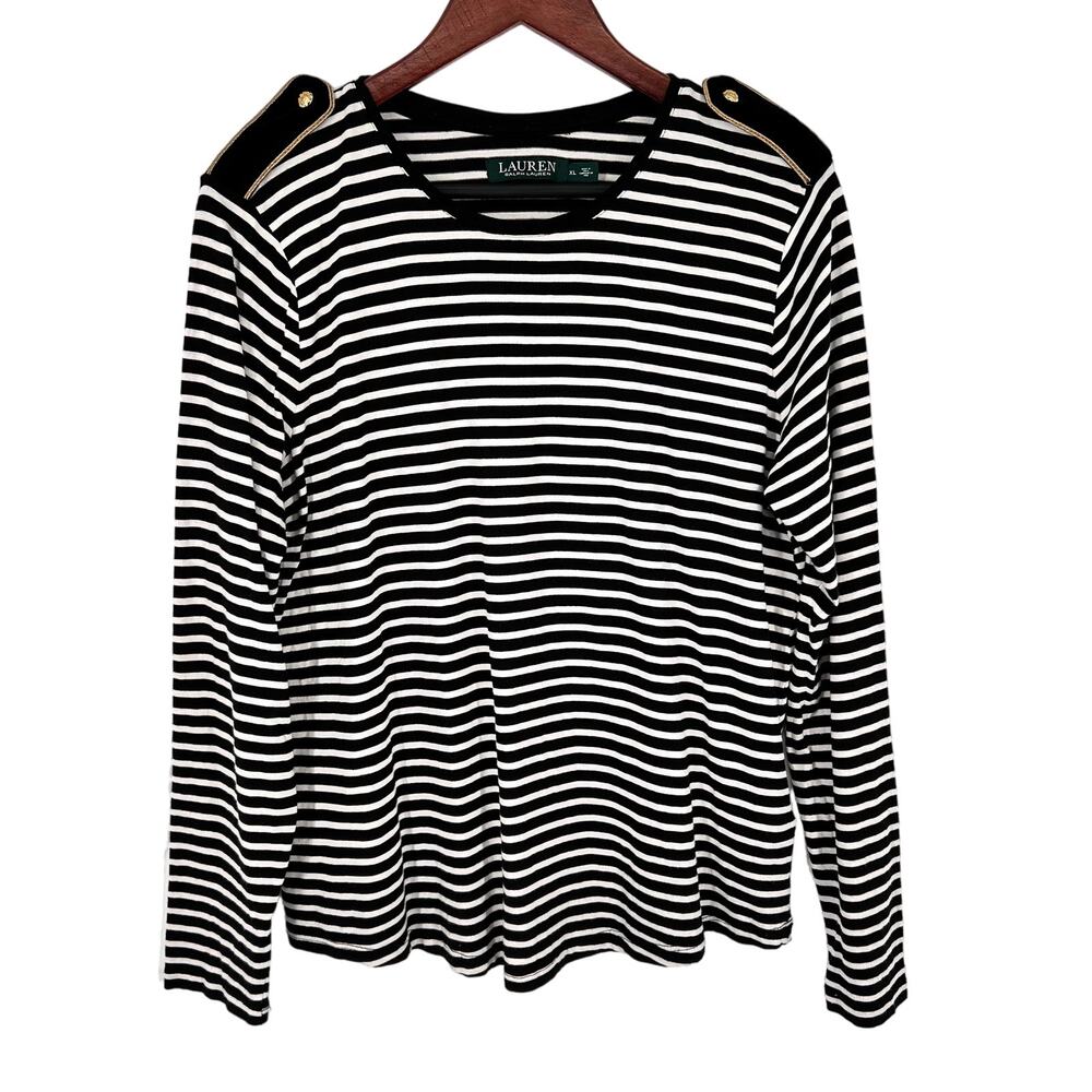 Ralph Lauren Womens Sz XL Nautical Epaulet Shoulder Boards Gold Blouse Shirt Top